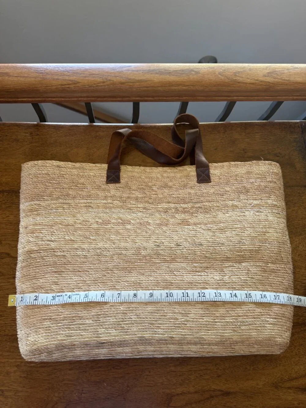Woven Straw Tote Bag with Leather Straps